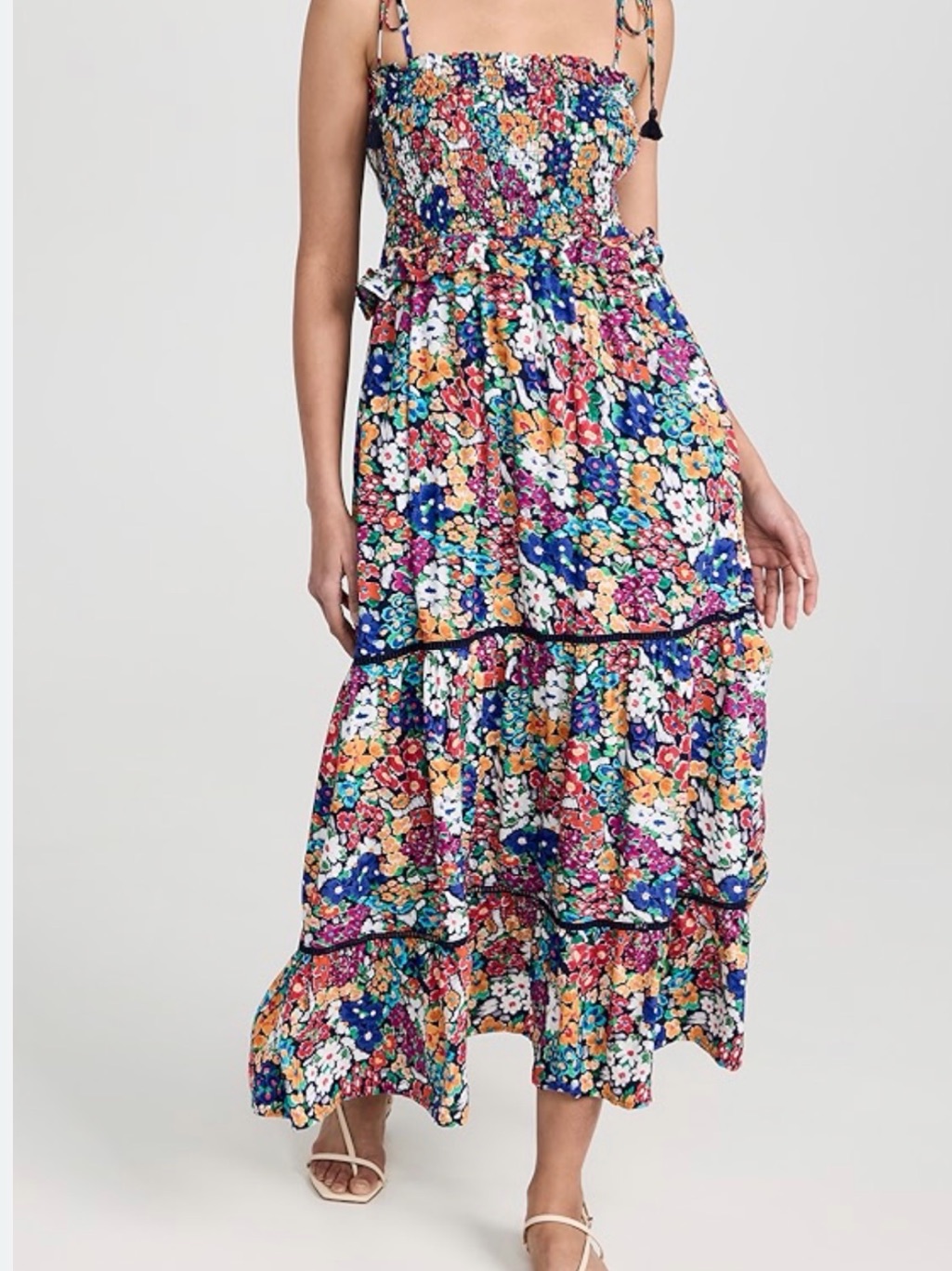 Lost + Wander Floral Tiered Maxi Dress In Blue, Pink, Orange & White (Ss)
